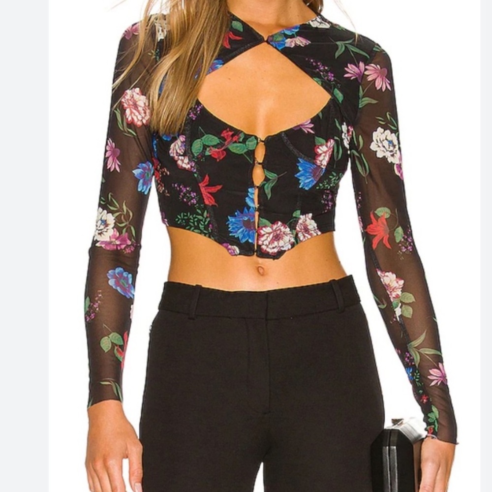 AFRM Macie Corset Crop Top Mesh Fall Noir Floral Size XS